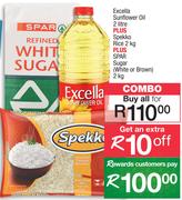 Excella Sunflower Oil 2Ltr + Spekko Rice 2Kg + Spar Sugar (White Or Brown) 2kg-For All