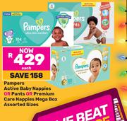 Pampers Active Baby Nappies Or Pants Or Premium Care Nappies Mega Box Assorted Sizes-Each
