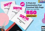 Game 3 Pack A4 Examination Pad Punched 100 Page