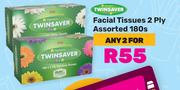 Twinsaver Facial Tissues 2 Ply Assorted-For 2 x 180s