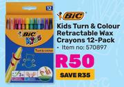 Bic Kids Turn & Colour Retractable Wax Crayons 12 Pack