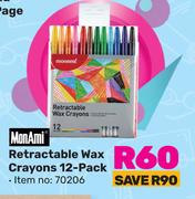 Monami Retractable Wax Crayons 12 Pack