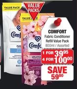 Comfort Fabric Conditioner Refill Value Pack Assorted-For 4 x 800ml 
