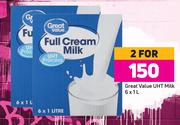 Great Value UHT Milk-For 2 x 6 x 1L