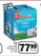 Spar UHT Long Life Milk Full Cream, 2% Or Fat Free-6 x 1L Per Pack