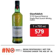Glenfiddich 12 YO Special Reserve Single Malt Schotch Whisky 750ml