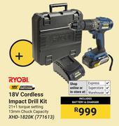 Ryobi 18V Cordless Impact Drill Kit XHD-1820K (771613)