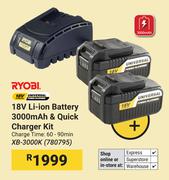 Ryobi 18V Li-Ion Battery 3000 mAh & Quick Charger Kit XB-3000K (780795)