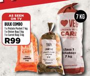 1 x Potato Pocket 7kg, 1 x Onion Bag 3kg, 1 x Carrot Bag 3kg-Bulk Combo