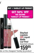 Yardley Stayfast Lipstick Or Liquid Matte Lip vinyl (Assorted Colours)
