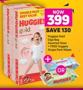 Huggies Gold Giga Bag Assorted Sizes + Free Huggies Single Pack Wipes