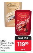Lindt Cornet Truffle Chocolates (All Variants)-200g Each