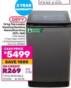 Defy Top Loader Washing Machine Manhattan Grey DTL-160