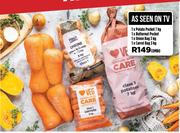 1 x Potato Pocket 7kg, 1 x Butternut Pocket, 1 x Onion Bag 3 kg, 1 x Carrot Bag 3kg Combo
