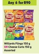 Willards Flings 150g Or Cheese Curls 150g Assorted-For Any 6