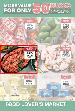 Food Lover's Market Gauteng, Limpopo, North West, Mpumalanga, Free State & Northern Cape : More Value For Only 50 Bucks (22 May - 28 May 2023), page 1