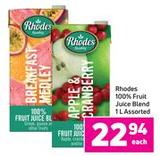 Rhodes 100% Fruit Juice Blend Assorted-1L Each