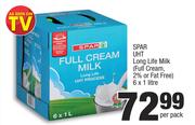 Spar UHT Long Life Milk (Full Cream 2% Or Fat Free)-6 x 1L Per Pack