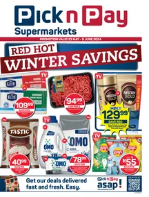 Pick n Pay Gauteng, Free State, North West, Mpumalanga, Limpopo and Northern Cape : Red Hot Winter Savings (23 May - 09 June 2024) 