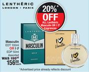 Lentheric Masculine EDT 100ml Or EDP 50ml-Each
