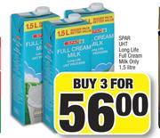 Spar UHT Long Life Full Cream Milk-For 3 x 1.5Ltr