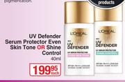 L'Oreal UV Defender Serum Protector Even Skin Tone Or Shine Control-40ml Each