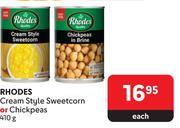 Rhodes Cream Style Sweetcorn Or Chickpeas-410g Each