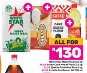 White Star Maize Meal 2.5Kg Plus Sasko Cake Wheat Flour 2.5Kg Plus Spekko Parboiled Rice 2Kg-All For