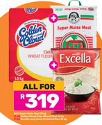 Ace Super Maize Meal 10Kg+Golden Cloud Cake Wheat Flour 10Kg+Excella Long Grain Parboiled Rice 10Kg-