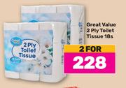 Great Value 2 Ply Toilet Tissue-For 2 x 18s