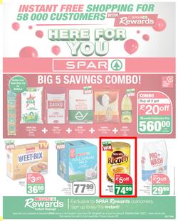 SPAR COUNTRY EASTERN CAPE : Here For you (24 August - 5 September 2021) Valid In Amahlathi, Bedford, Buffalo Flats, Cala, Centane, Hankey, Komga, Nemato, Patensie, Peddie, Zastron, Indwe, Kwa-Fetting, page 1