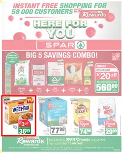 SPAR COUNTRY EASTERN CAPE : Here For you (24 August - 5 September 2021) Valid In Amahlathi, Bedford, Buffalo Flats, Cala, Centane, Hankey, Komga, Nemato, Patensie, Peddie, Zastron, Indwe, Kwa-Fetting, page 1