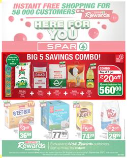 SPAR COUNTRY EASTERN CAPE : Here For you (24 August - 5 September 2021) Valid In Amahlathi, Bedford, Buffalo Flats, Cala, Centane, Hankey, Komga, Nemato, Patensie, Peddie, Zastron, Indwe, Kwa-Fetting, page 1