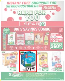 SPAR COUNTRY EASTERN CAPE : Here For you (24 August - 5 September 2021) Valid In Amahlathi, Bedford, Buffalo Flats, Cala, Centane, Hankey, Komga, Nemato, Patensie, Peddie, Zastron, Indwe, Kwa-Fetting, page 1