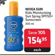 Nivea Sun Kids Moisturising Sun Spray SPF50+ Sunscreen-200ml Each