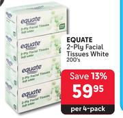 Equate 2 Ply Facial Tissues White 200's-Per 4 Pack