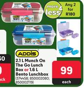 Addis 2.1L Munch On The Go Lunch Box Or 1.6L Bento Lunch Box-For 2