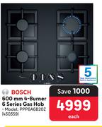 Bosch 600mm 4-Burner 6 Series Gas Hob PPP6A6B20Z