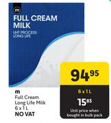 M Full Cream Long Life Milk-6 x 1Ltr