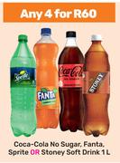 Coca Cola No Sugar, Fanta, Sprite Or Stoney Soft Drink-For 4 x 1L