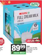 Spar UHT Long Life Milk,Full Cream,Low Fat Or Fat Free-6 x 1L Each