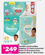 Pampers Active Baby Nappies Or Pants Assorted Sizes Or Premium Care Nappies Size 3-Size 6-Each