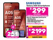 2 x Samsung Galaxy A05 Smartphone-On 1.3GB Red Top Up Core More Data