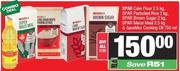 Spar CakeFlour 2.5Kg,Boiled Rice 2Kg,BSugar 2Kg,MaizeMeal l2.5Kg & SaveMor Cooking Oil 750ml-For All