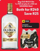 Old Buck Gin 750ml Plus 6x330ml Sacanna Neat-For Both