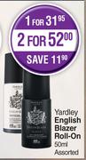 Yardley English Blazer Roll On-For 2 x 50ml