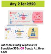 Johnson's Baby Wipes Extra Sensitive 336s Or Gentle All Over 432s-For 2