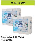 Great Value 2 Ply Toilet Tissue-For 2 x 18s