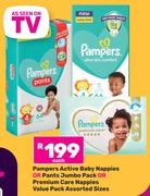 Pampers Active Baby Nappies Or Pants Jumbo Pack Or Premium Care Nappies Value PK(Assorted Sizes)-EA