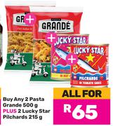 Any 2 Pasta Grande 500g & 2 Lucky Star Pilchards 215g-For All